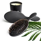 Massage Hair Paddle Hair Brush Low MOQ Private Label Black 100% Boar Bristle Massage Scalp Paddle Hair Brush