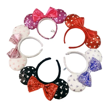 Latest 2022 Disney Mickey Mouse Ears Headbands Sequin Hair Bow COSTUME Headband Cosplay Plush Hairband For Adult/Kids