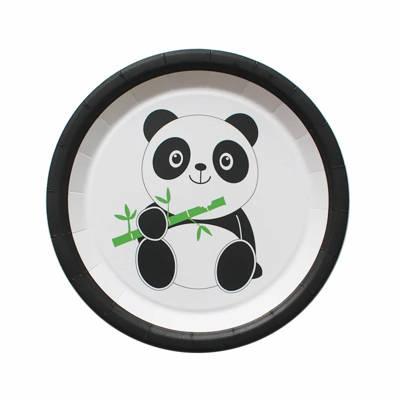 Custom Print Cartoon Panda Disposable Tableware Set Birthday Parties Paper Plates Cups Napkins