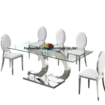 CC DIY new luxury stainless steel dining table set modern glass dining table set with tempered glass table top