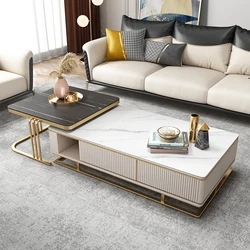 Adjustable Multiple Drawers Gold Stainless Steel Frame Modern Nordic Industrial Coffee Table