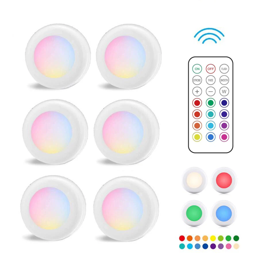 Wireless Remote Control RGB Color Changing Under Cabinet USB rechargeable charging battery Cabinet led puck light