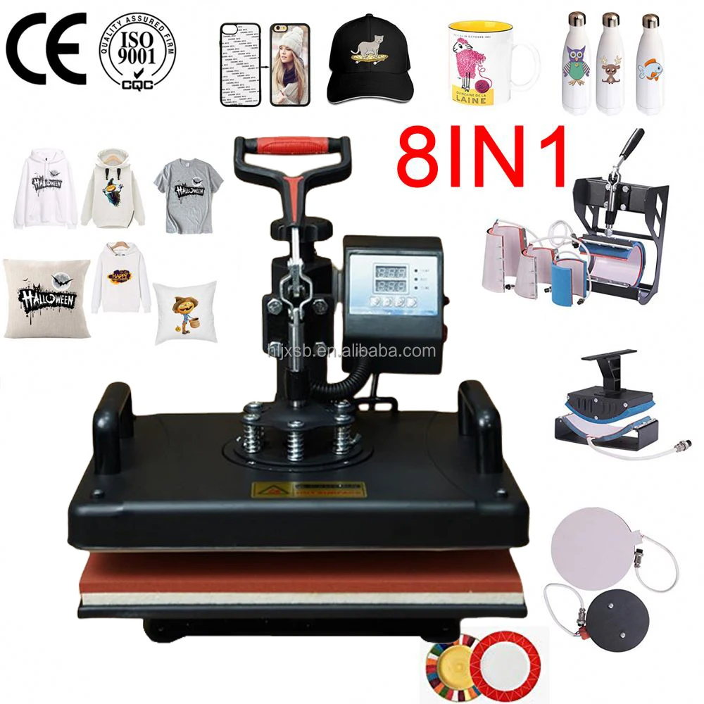 8 In 1 Heat Press Machine  Digital Sublimation for T-Shirt Mug Plate Hat Printer 