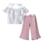 Summer Clothes In Stock Baby Clothing Summer Girls Clothes Lace Sling Pleated Folding Pants Girl Outfit Set