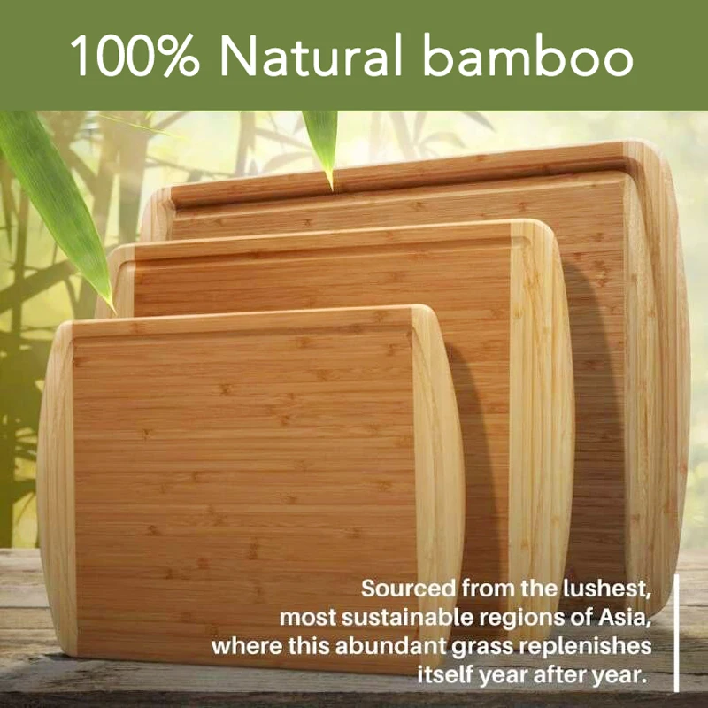 SOPEWOD Kitchen Large Bamboo wooden chopping board organic bamboo wood cutting Board set with handle