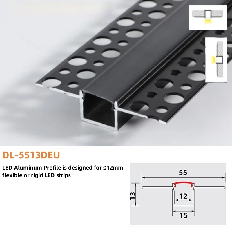 Empotrado con brida para LED Trimless 8-12mm tira ranura perfil difusor 2 metros yeso-En empotrado canal de aluminio LED Delgado