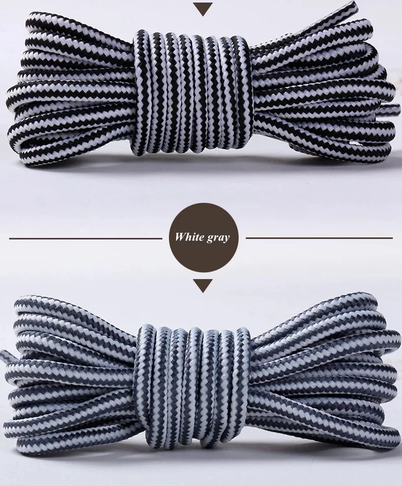 Round Striped Double Color Shoelaces Unisex Leather Boot Shoe Laces