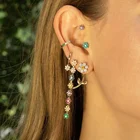 Diamond Earring New Statement Jewelry Multicolor Crystal CZ 14k Yellow Gold Diamond Teddy Flower Earring