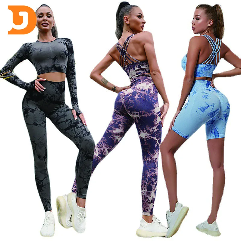 OEM 2023 Women Sportswear Gym Fitness Active Wear High Waisted Pants Long Sleeve 2 Piece Set Seamless Yoga Set