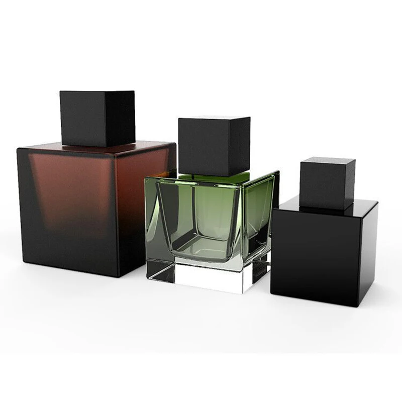 18ml 30ml 50ml 100ml Empty Perfume Bottle Packaging Square Black Glass Perfume Bottle With Box And Customized Lid