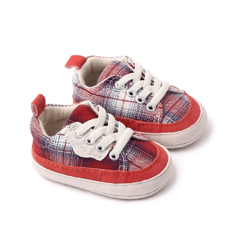 Fashion Trend Baby Boy Color Matching Plaid Pattern Baby Girl Front Lace-up Casual Sports Shoes manufacture
