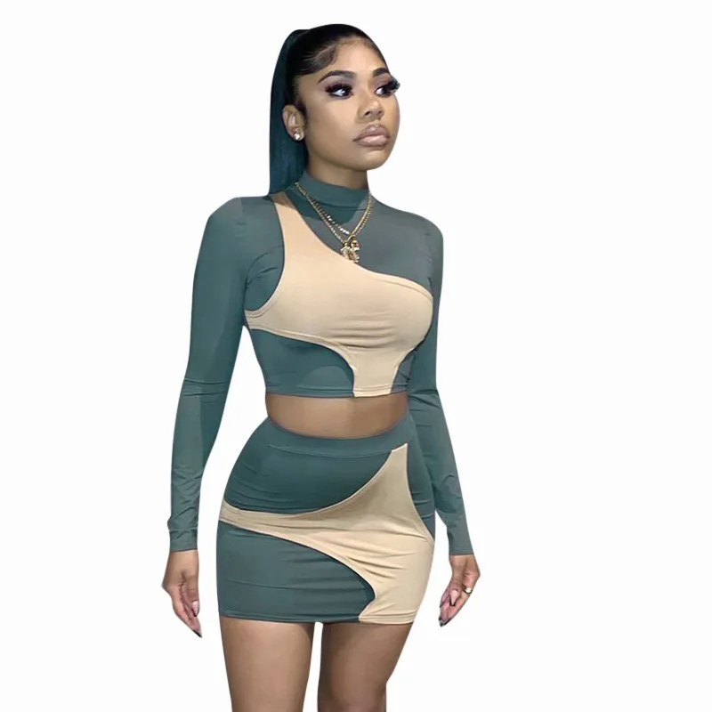 Sexy Long Sleeve Casual Dress Women Two 