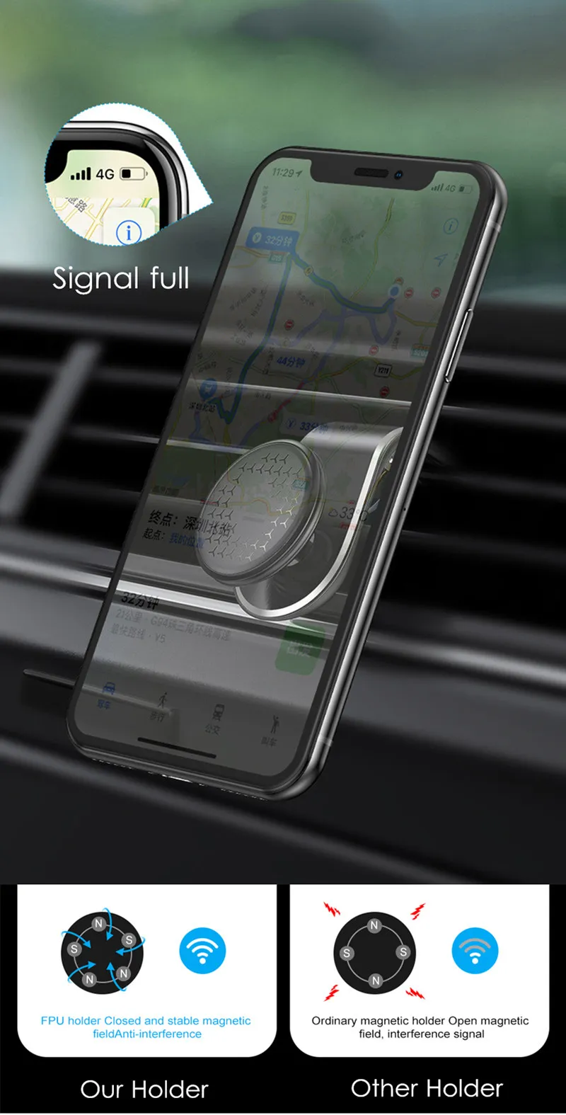 Magnetic Car Phone Holder Universal 360 Degree Rotation Magnet Stand Phone Holder For Car Air Vent Clips Accessory
