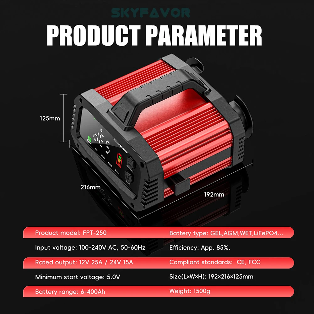 2024 new products car battery charger 12v 24v 25A lifepo4 lead acid Universal battery charger for truck motorcycle car battery