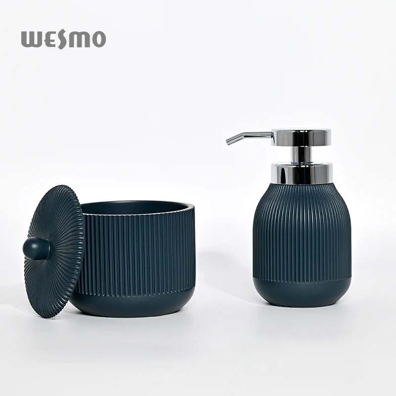 Simple Design Bathroom soap lotion dispenser Furniture Accessories resin Modern polyresin Bathroom Set Cotton pot soap set