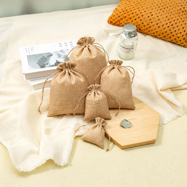 Custom Size Drawstring Gift Jewelry Storage Jute Draw String Bags Jute Pouch String Bag factory