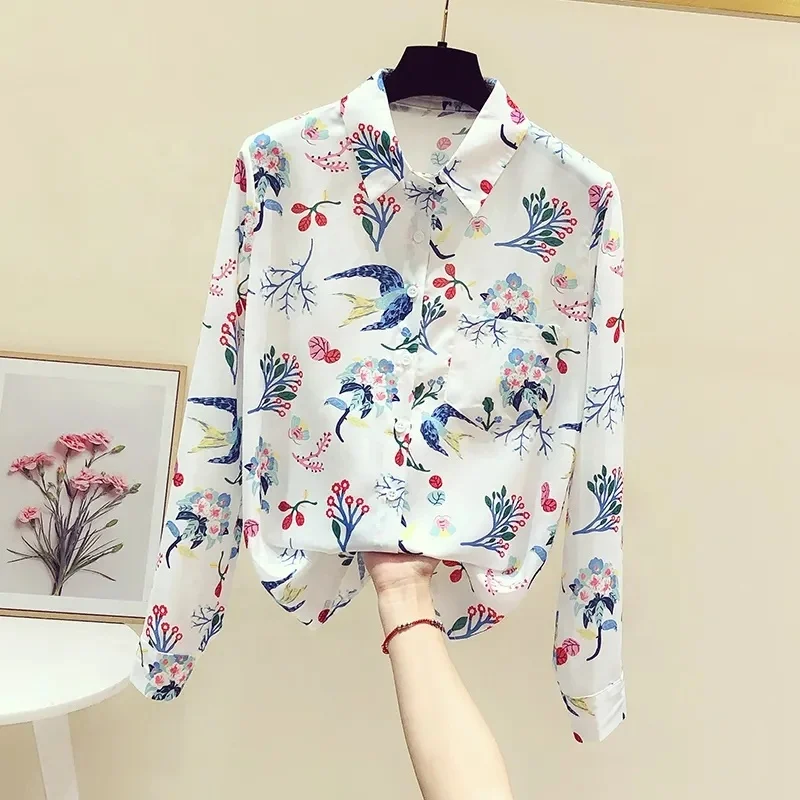 Long Sleeve T Shirt Women's Fashion Customized Elegant Ladies Blouses Vintage Floral Print Women's Shirts