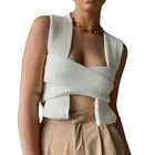 Sleeveless Sweater Custom Fashion Vest Sleeveless White Womens Knit Sexy Sweater Cross Crop Tops