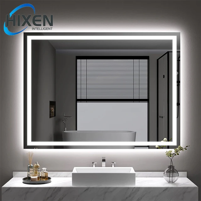 HIXEN simple design rectangle touch screen bathroom smart light illuminated led mirror