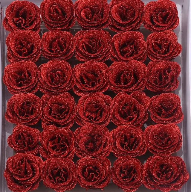 Wholesale Valentine's Day Crystal Roses Glitter Powder Simulation Flower Head for Wedding