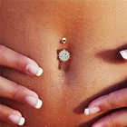 Navel Ring Sexy Body Piercing Big Flower AAA Zircon Non-allergic Surgical Steel Navel Ring Belly Button Jewelry