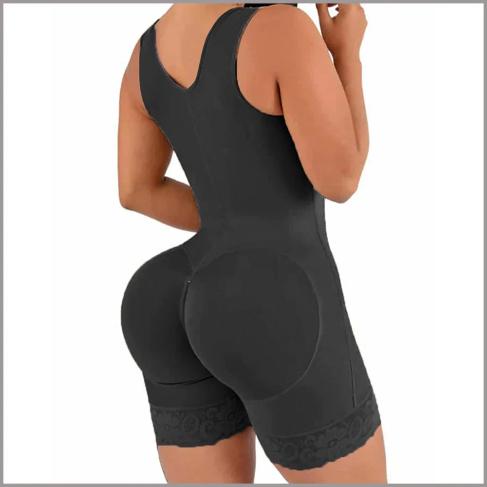 HKRXEC Zip-Front Mid-Thigh Tummy Control Shaping Bodysuit