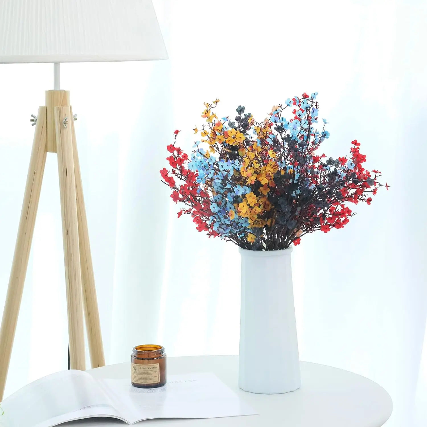 Brown Blue Red Orange Mix Color Wedding Gypsophila Bouquet Home Decor Artificial Grass Plants