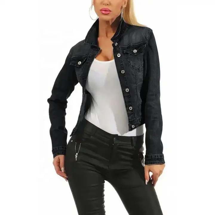 Women's Long Sleeve Denim Jackets Basic Button Down Jean Jacket with Pockets