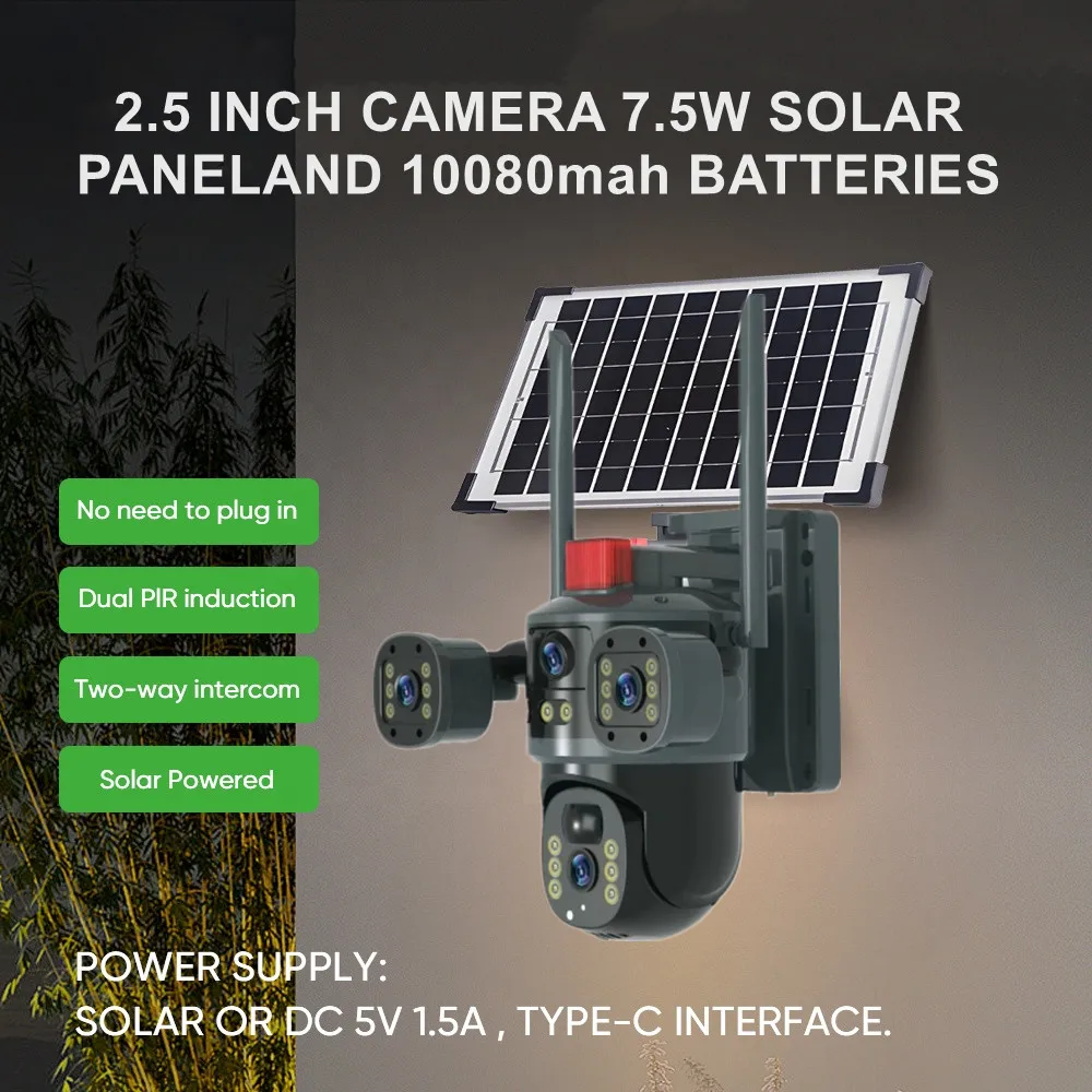 V380PRO 4G 4Eyes 3Pictures Solar Panel Surveillance Wireless Cameras Outdoor 1080P 12MP Wifi IP CCTV PTZ Security Network Camera_1