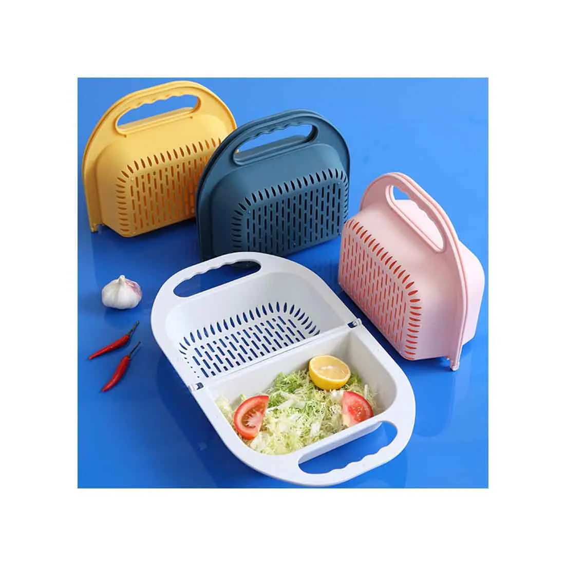 2023 New design hot sell Kitchen accessories Foldable Drain basket Fruit And Vegetable Plastic Basket Kitchen tools
