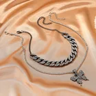 Cuban Necklace New Jewelry Exaggerated Full Diamond Double Chain Cuban Chain Butterfly Pendant Necklace