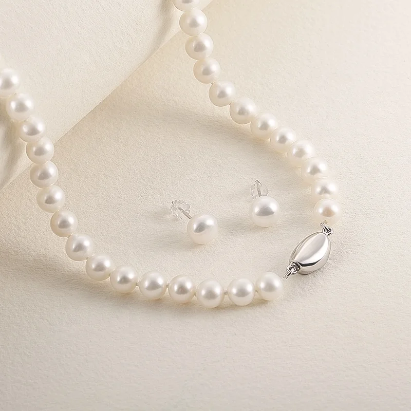 CDE YN0950 Wedding Pearl Jewelry Set Vintage 925 Sterling Silver Fresh Water Pearl Trendy Freshwater Pearl Necklace Set