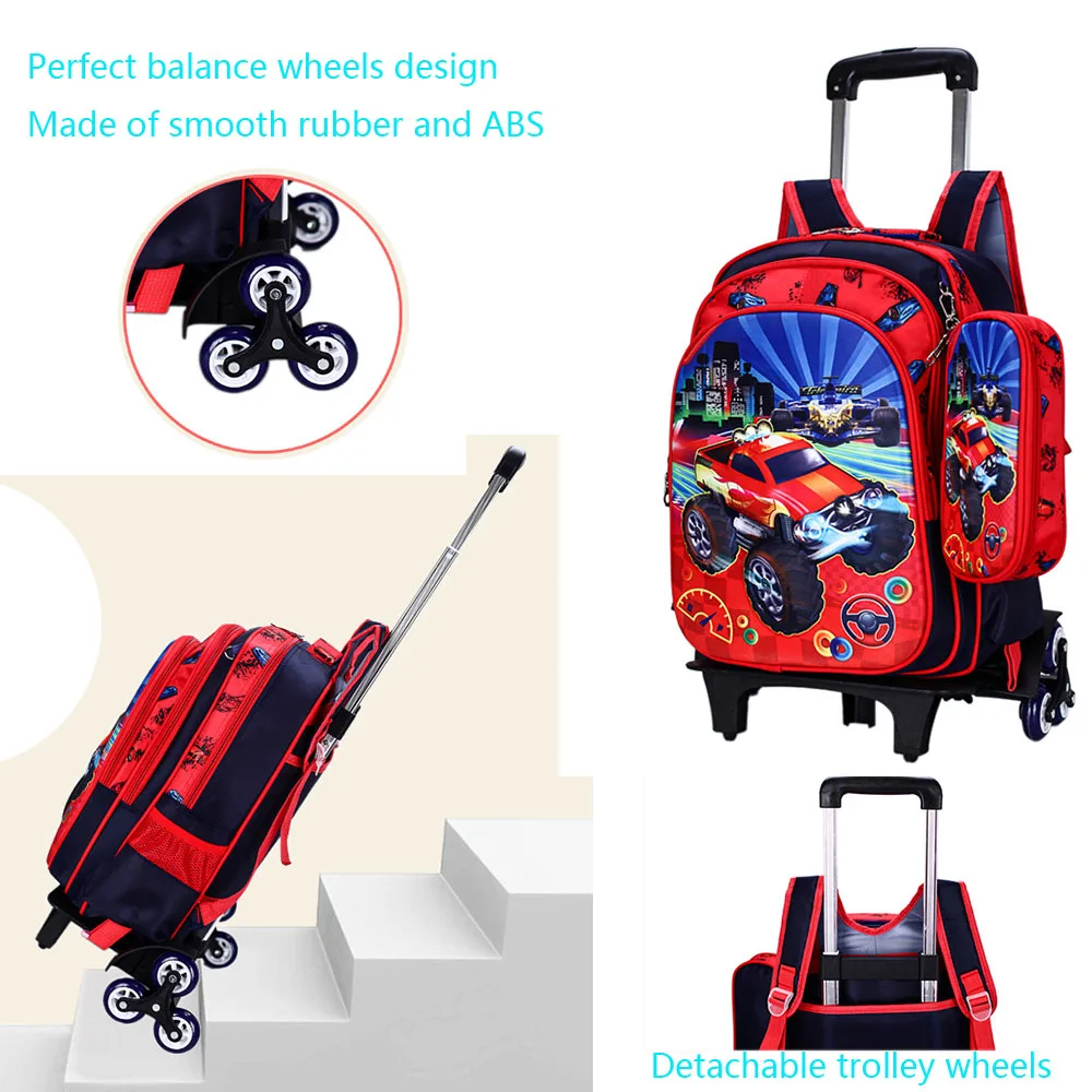 High Quality Kids Rolling Schoolbag Set 3 Pcs Backpack with Pencil case and Lunch Bag6-12 Years Removable Trolley Schoolbag