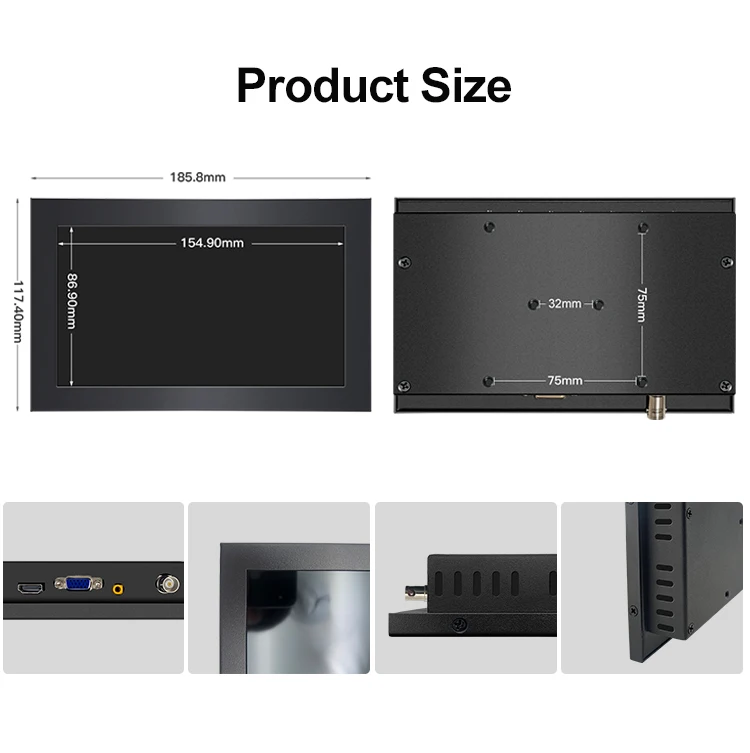 Wholesale 7 Inch LCD Mini Metal Casing Non-touch LED Backlit Monitor VESA Wall Mount Stand Hanging Ears VGA HD-MI Industrial
