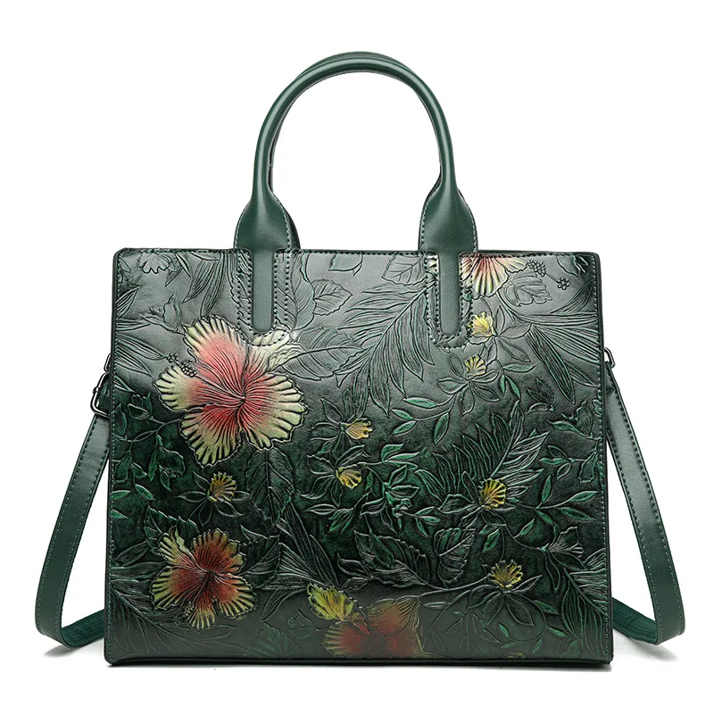 Custom New Retro Female Leather Bag Flowers Pu Leather Tote Bag Handbags Manufacturer Ladies Messenger Shoulder Bag