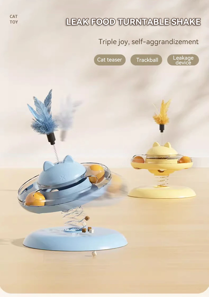 New 3in1 Cat Turntable Toy With Feather Ball Cat Leakage Food Toy Turntable Interactive Teasing Cat Toys Pet Products manufacture