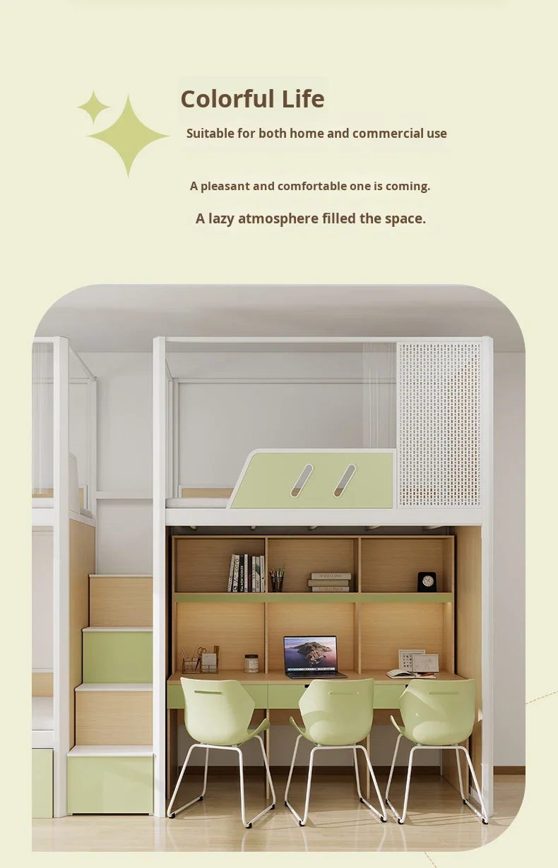 product modern three person iron frame bunk bed student dormitory apartment bed with desk-4