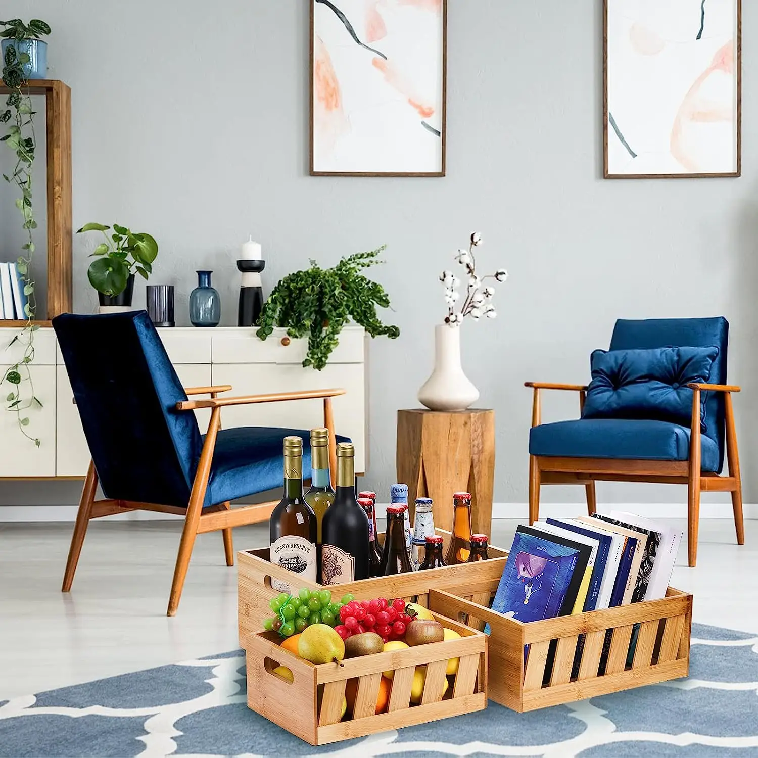 product farmhouse style wooden box for storage decoration display bamboo crates storage container with handle-3