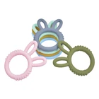 New Arrivals Natural Bunny Rabbit Food Grade Silicone Teething Toy Baby Teether Ring