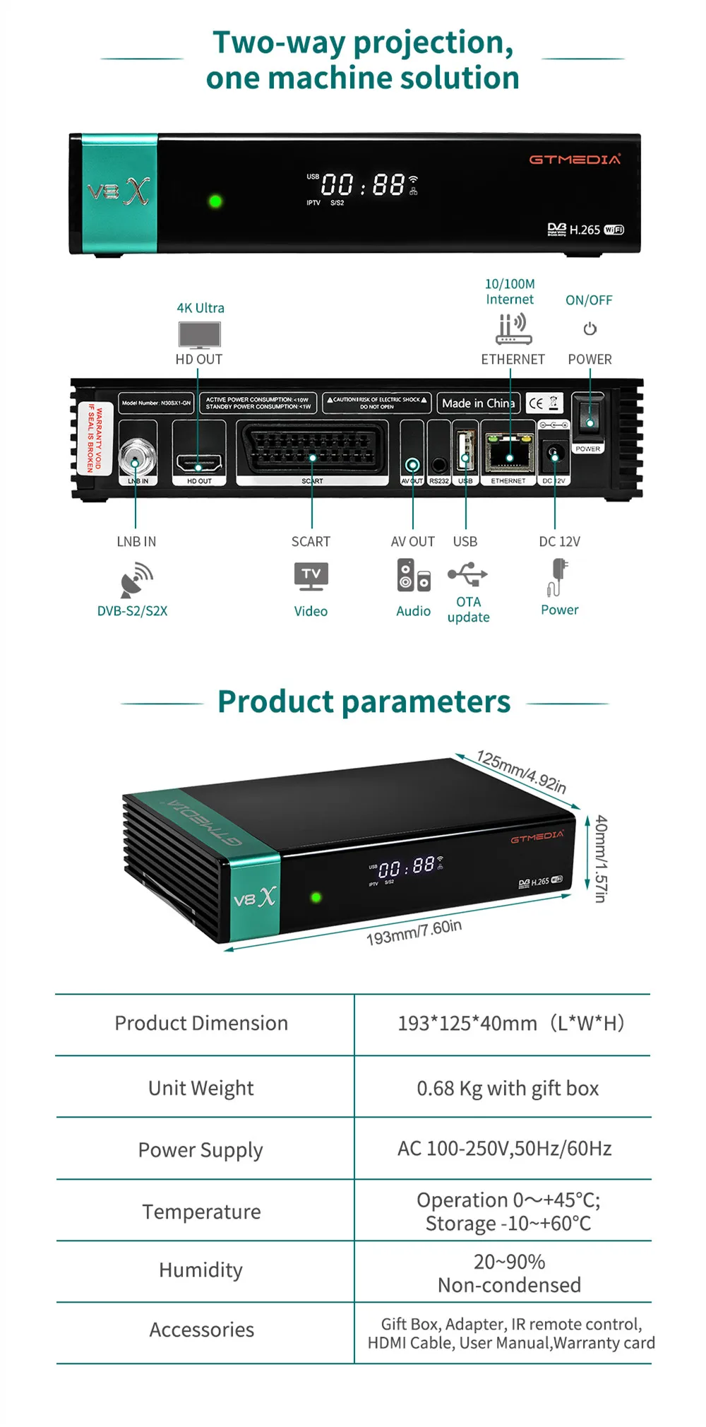 DVB S2 Gtmedia V8X H.265 bulit-in wifi support CA card slot Upgraded GTMEDIA set top box satellite tv receiver V8X-4.jpg