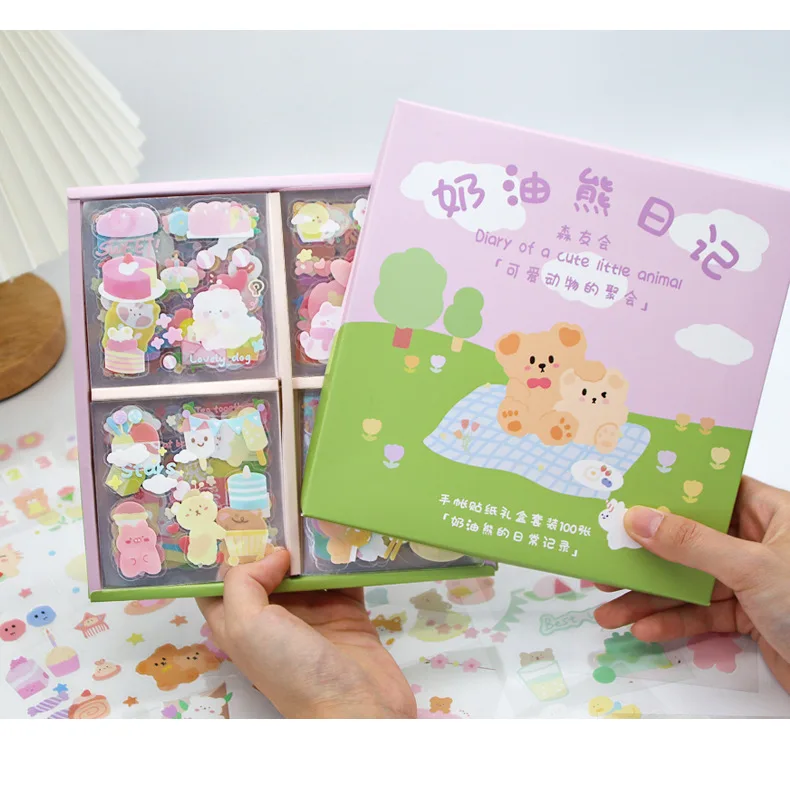 Cute Cartoon Rabbit Milk Bear Gift Box - 100 Stickers