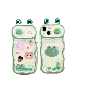 3D Animal Shape Frog Mobile Phone Case for iPhone 15 14 13 12 11 Quicksand Phone Protective Shell Cover Frog Shape Case Women