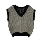 Sweater Vest Oversize Sweater Vest V-Neck Oversized Design Preppy Style Knitted Sleeveless Sweater Women Casual Vest