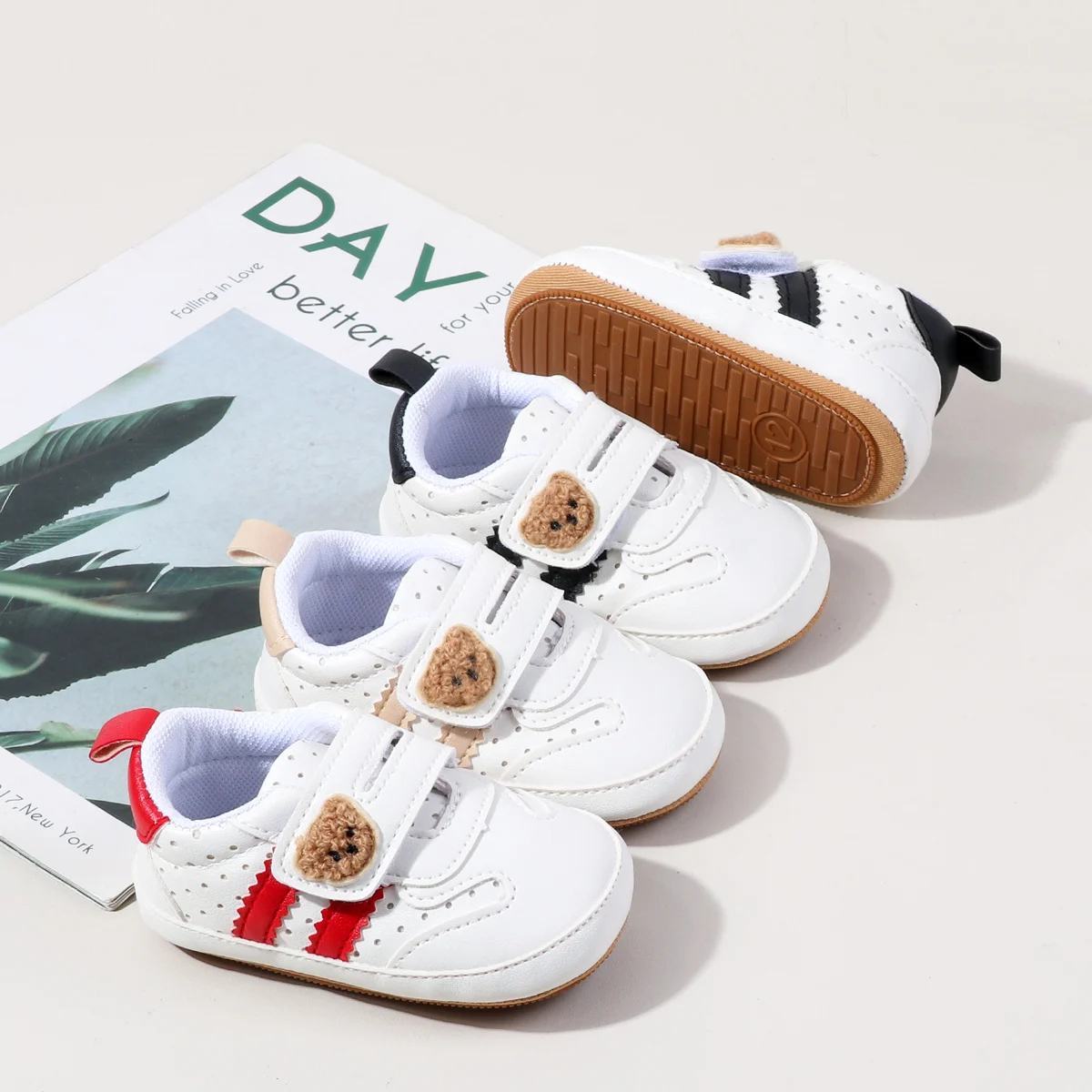 Cute Bear Design Hook&loop Unisex Toddler Baby Infant Sneakers Shoes manufacture