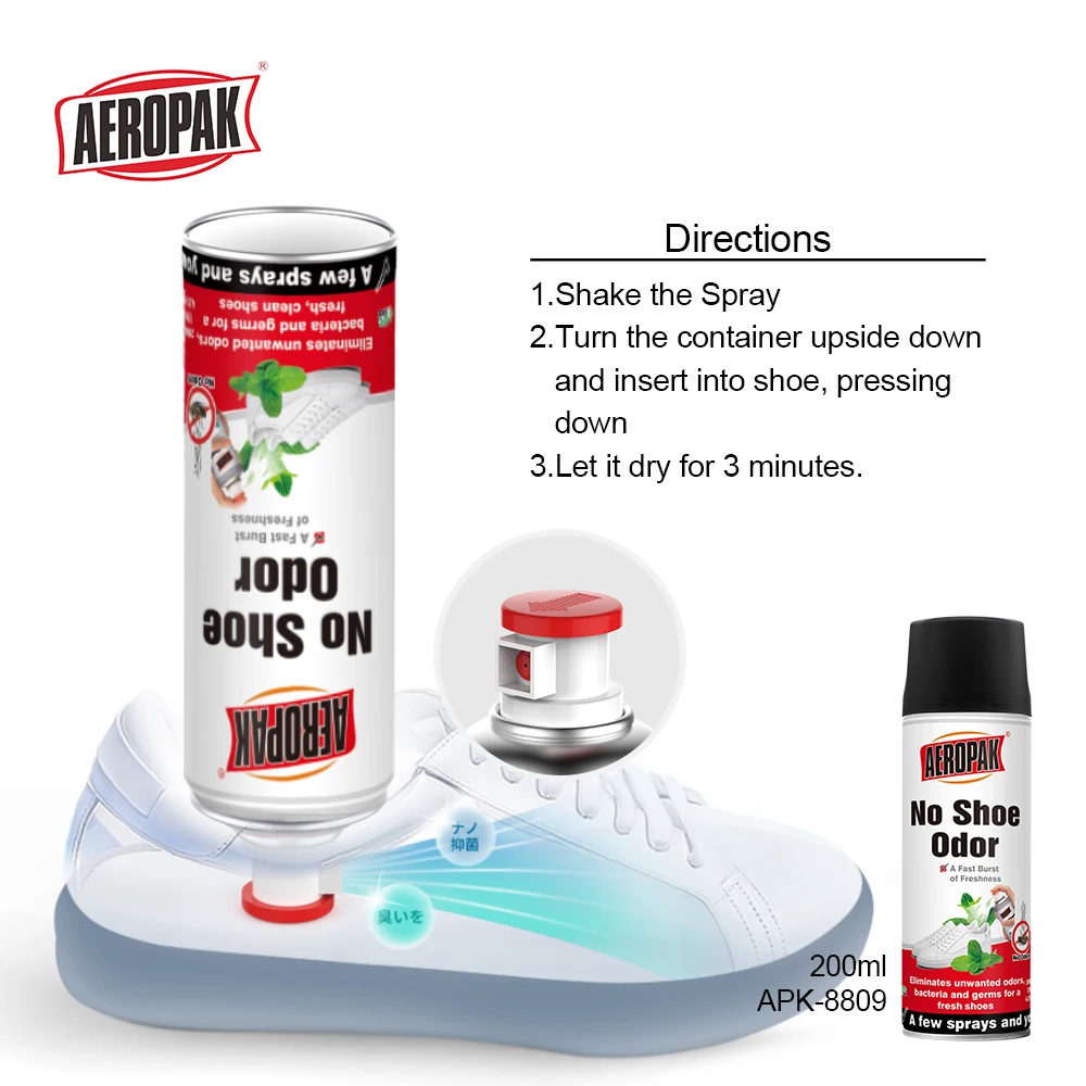 Aeropak 200ml Long-lasting Shoe Odor Remover with 3 Years Shelf Life Aerosol Shoe Deodorizer Spray for Leather Shoe Interior