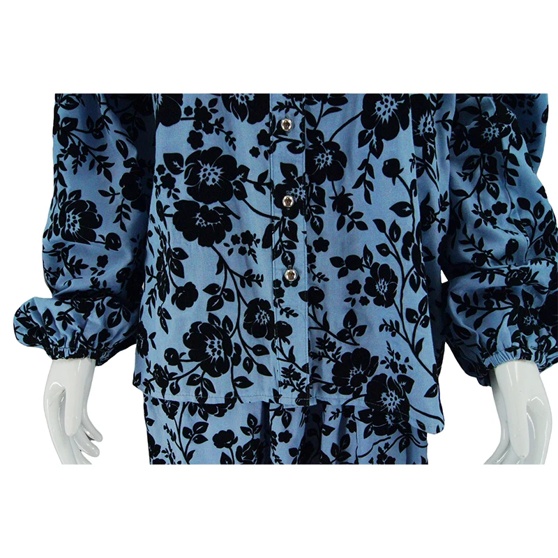 Muslim Casual Loose 2 Piece Set for Women Lantern Sleeve Tunic Bandage Top and High Waist Printed Pleated Dress Set manufacture