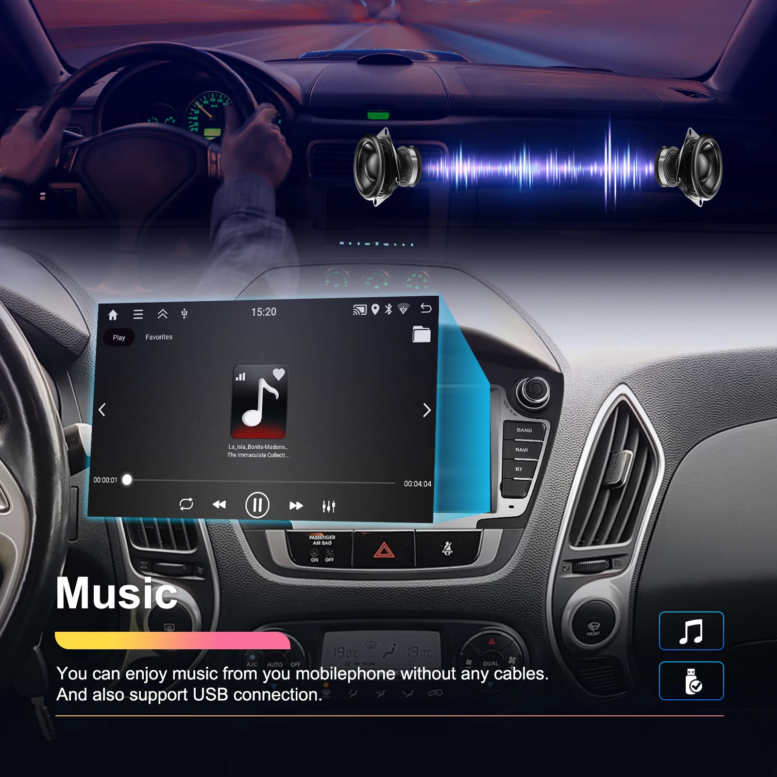 Podofo 7'' 2+64GB Android Car Radio Stereo Wireless Carplay Android Auto Wifi DVR EQ GPS for Hyundai Tucson/IX35 2009-2015 OEM A4251 manufacture