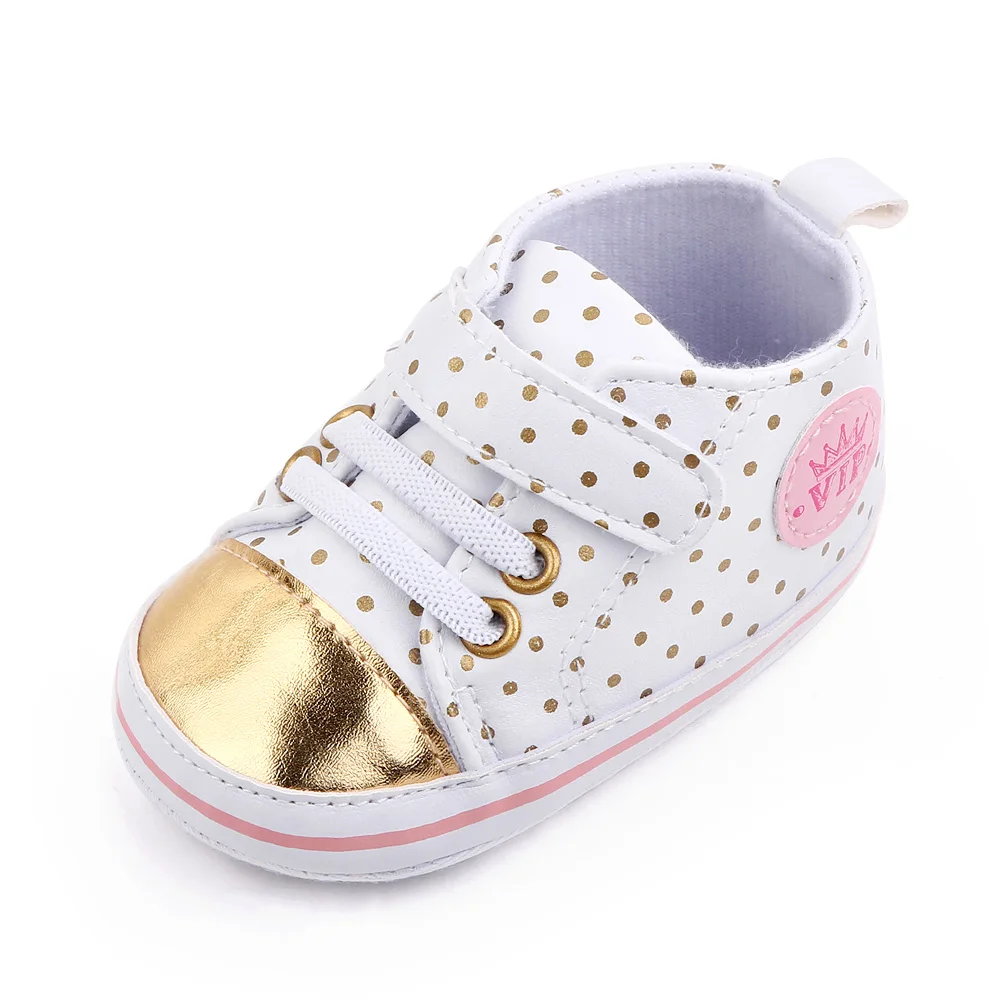 Color Matching High Top Round Polka-dot Soft Sole Non-slip Baby PU Casual Toddler Shoes supplier