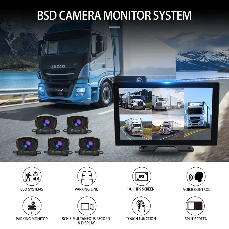 product wemaer 101 touch monitor truck safety system 5 channel 1080p ahd dvr recorder with waterproof night vision rear view camera-1
