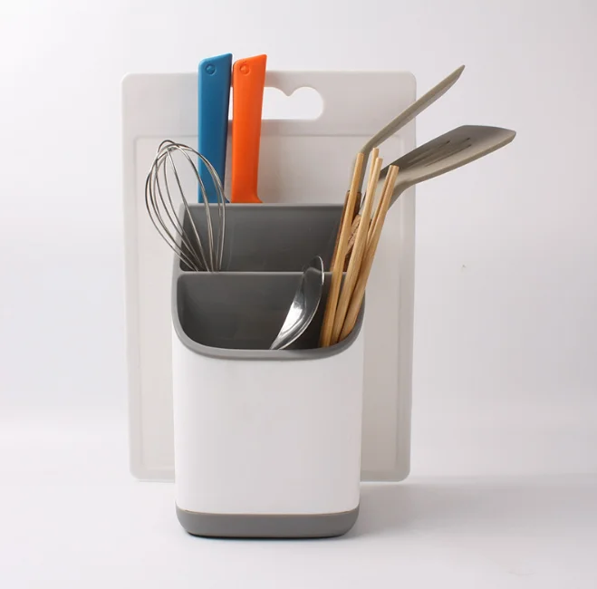 product double layer white plastic storage basket for kitchen cutlery organizer standing type installation-2